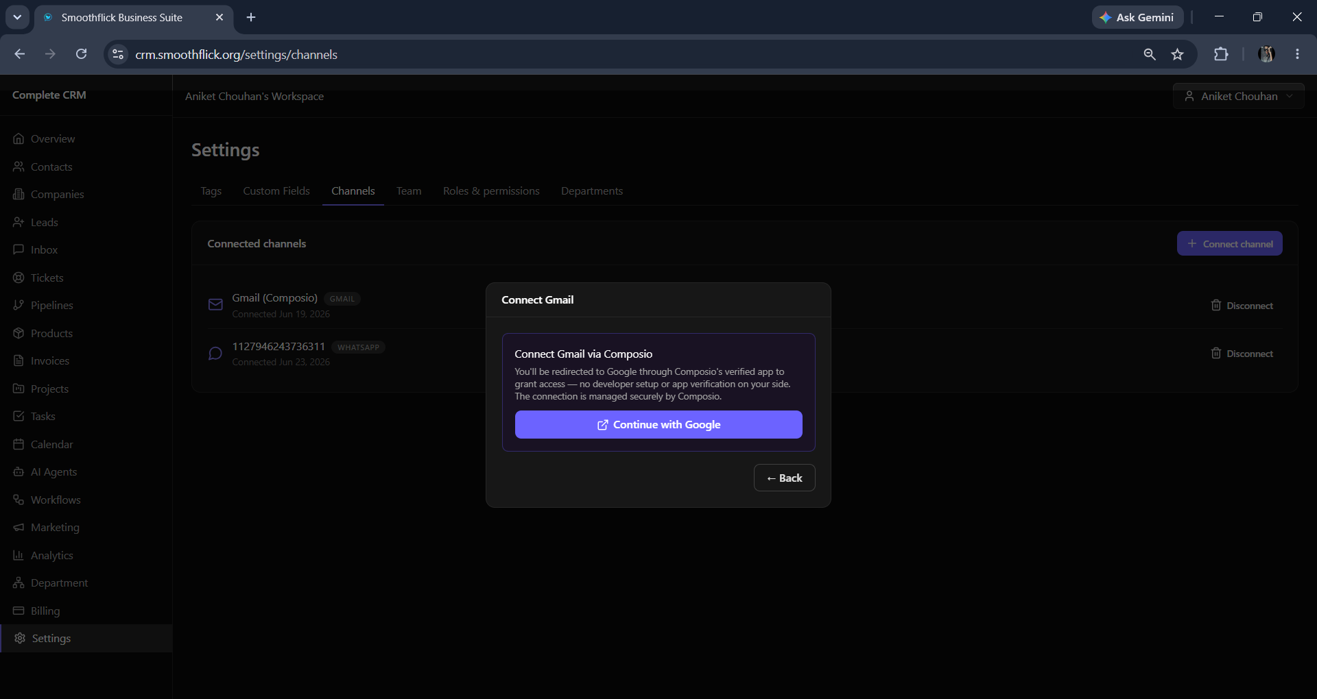 Settings integrations
